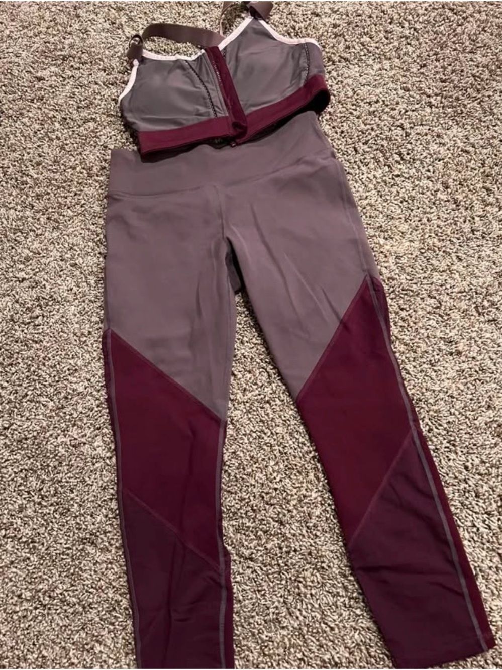 Fabletics Two-Tone Plum and Gray High-Waist Leggings/Bra